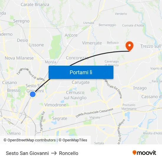 Sesto San Giovanni to Roncello map