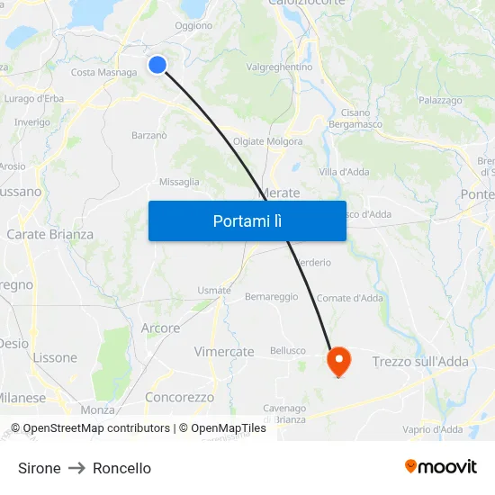 Sirone to Roncello map