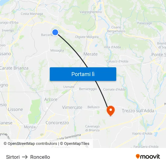 Sirtori to Roncello map