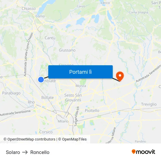 Solaro to Roncello map