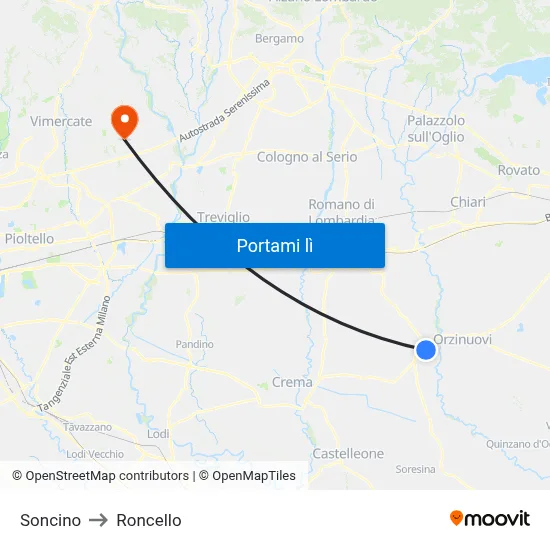 Soncino to Roncello map