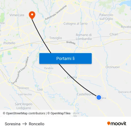 Soresina to Roncello map