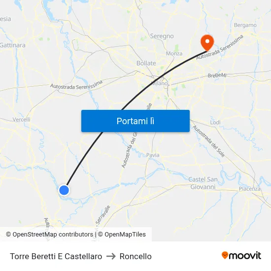 Torre Beretti E Castellaro to Roncello map