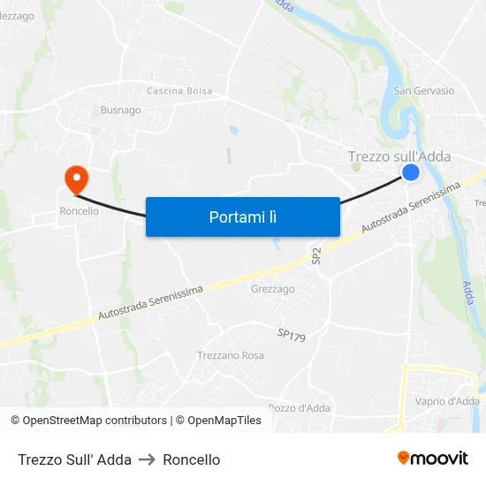 Trezzo Sull' Adda to Roncello map
