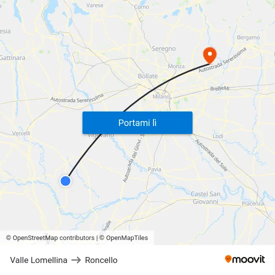 Valle Lomellina to Roncello map