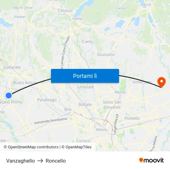 Vanzaghello to Roncello map
