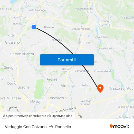 Veduggio Con Colzano to Roncello map