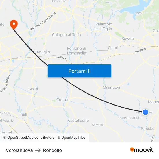 Verolanuova to Roncello map