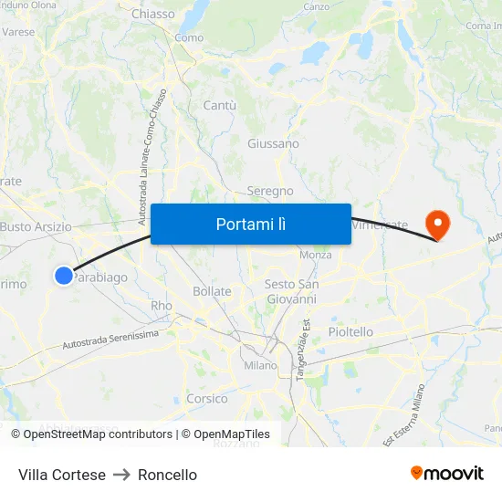 Villa Cortese to Roncello map