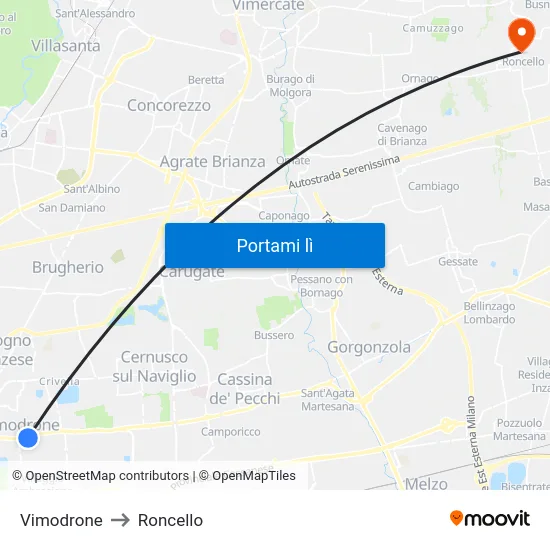 Vimodrone to Roncello map