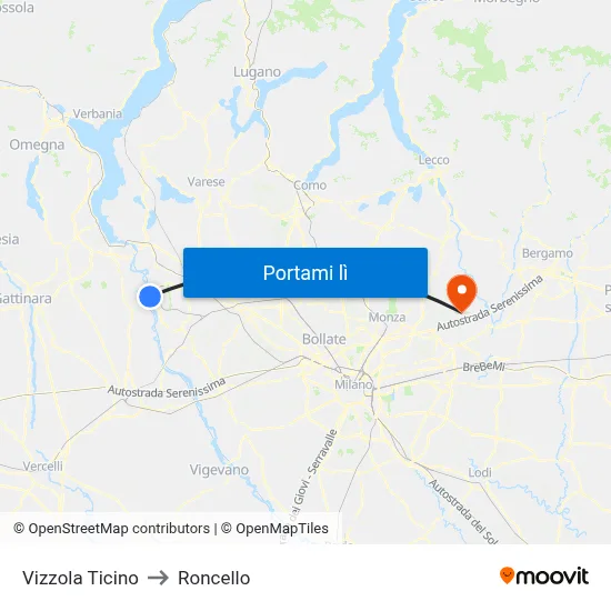 Vizzola Ticino to Roncello map