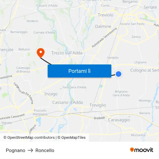 Pognano to Roncello map
