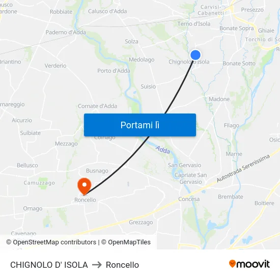 CHIGNOLO D' ISOLA to Roncello map