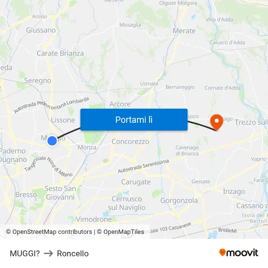 MUGGI? to Roncello map