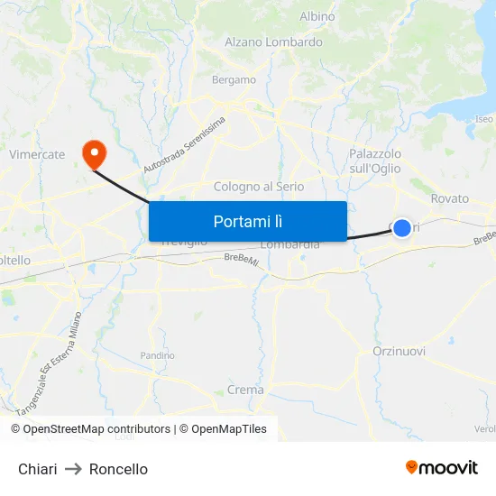 Chiari to Roncello map