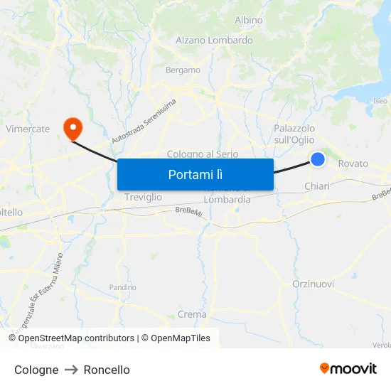 Cologne to Roncello map