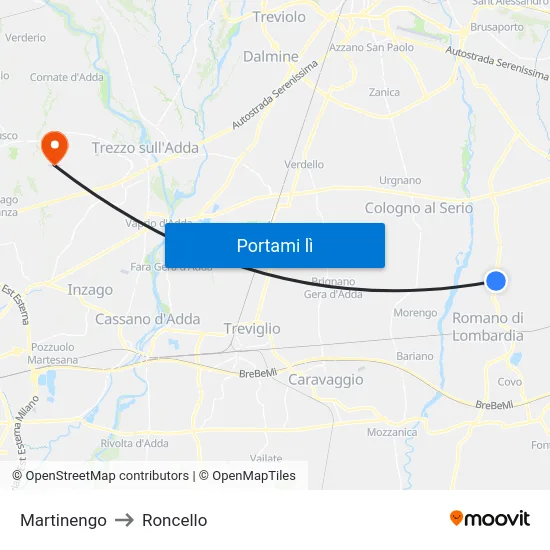 Martinengo to Roncello map
