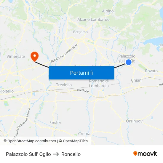 Palazzolo Sull' Oglio to Roncello map