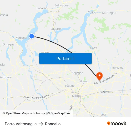 Porto Valtravaglia to Roncello map