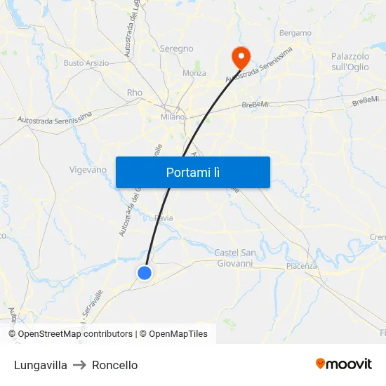 Lungavilla to Roncello map