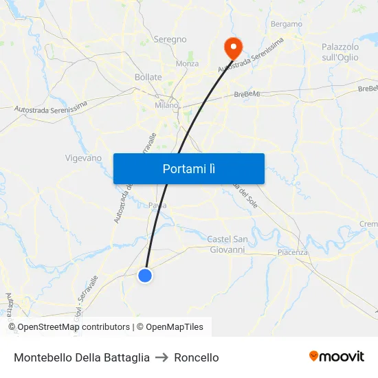 Montebello Della Battaglia to Roncello map