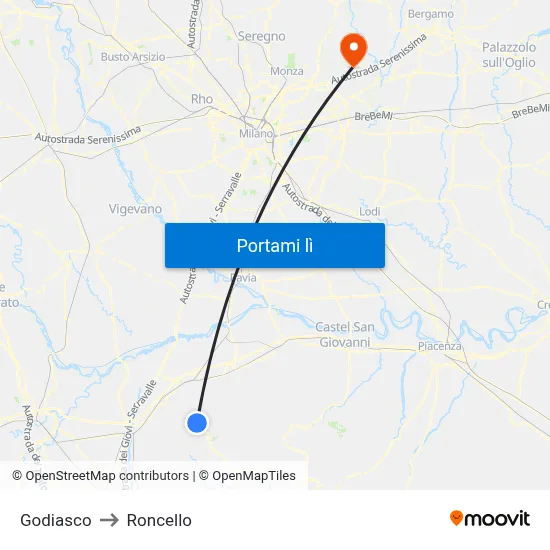 Godiasco to Roncello map