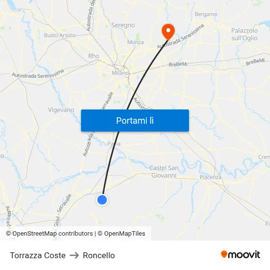Torrazza Coste to Roncello map