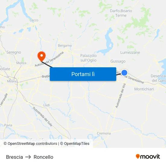 Brescia to Roncello map