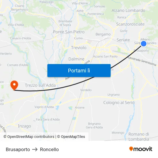 Brusaporto to Roncello map