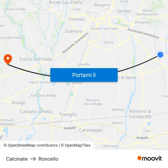 Calcinate to Roncello map