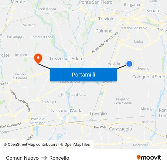 Comun Nuovo to Roncello map