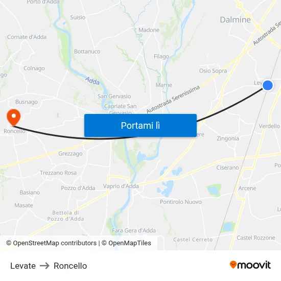 Levate to Roncello map