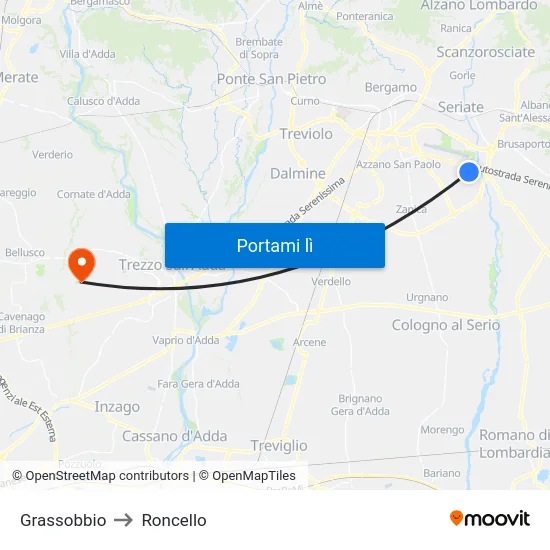 Grassobbio to Roncello map