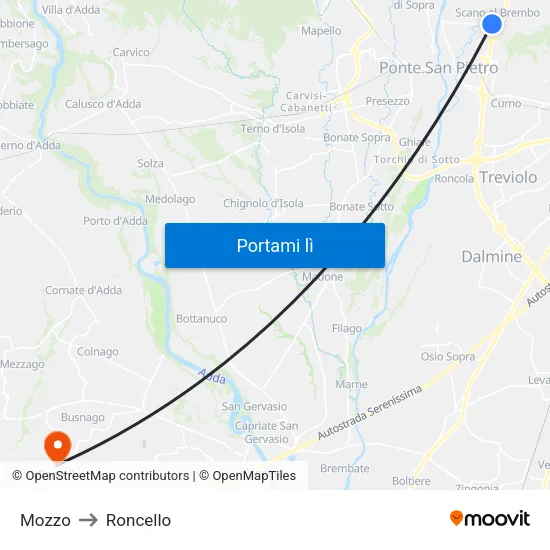 Mozzo to Roncello map
