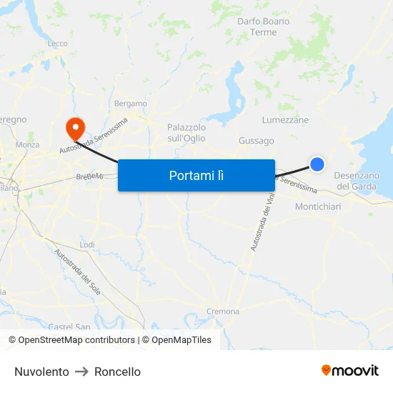 Nuvolento to Roncello map