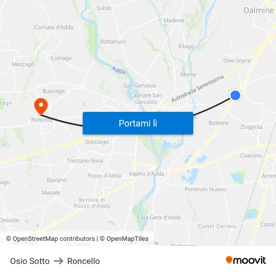 Osio Sotto to Roncello map