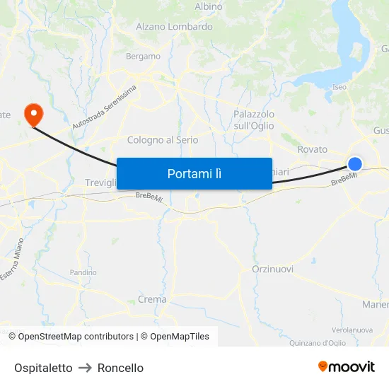 Ospitaletto to Roncello map