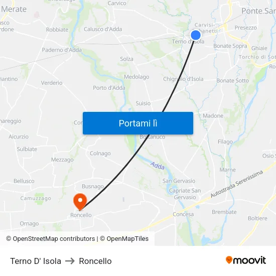 Terno D' Isola to Roncello map