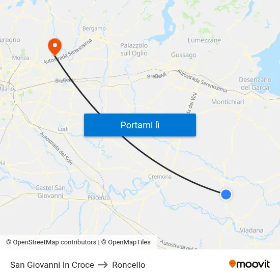 San Giovanni In Croce to Roncello map