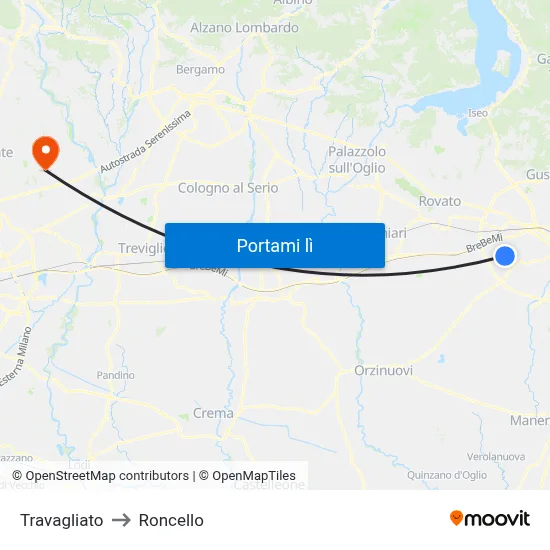 Travagliato to Roncello map