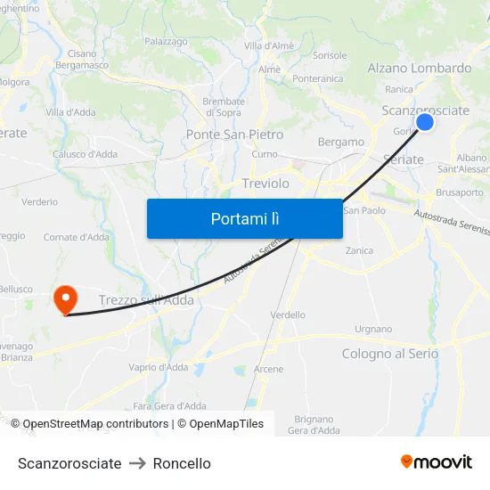Scanzorosciate to Roncello map