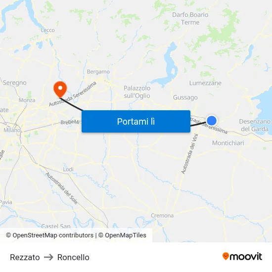 Rezzato to Roncello map