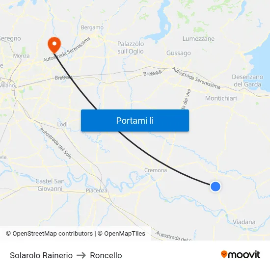 Solarolo Rainerio to Roncello map