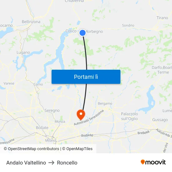 Andalo Valtellino to Roncello map