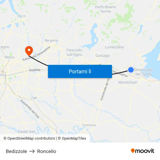 Bedizzole to Roncello map