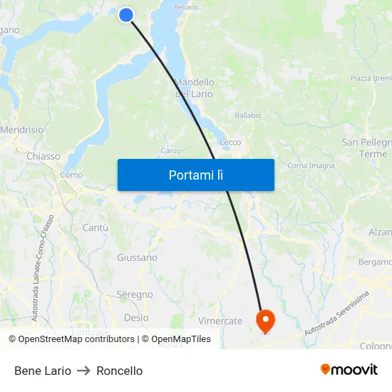Bene Lario to Roncello map