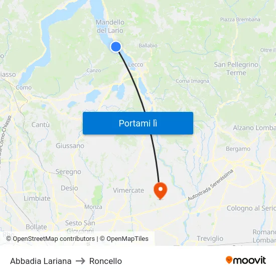 Abbadia Lariana to Roncello map