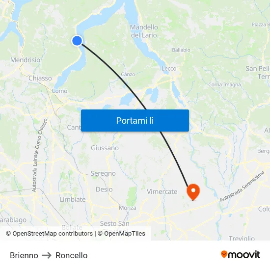 Brienno to Roncello map