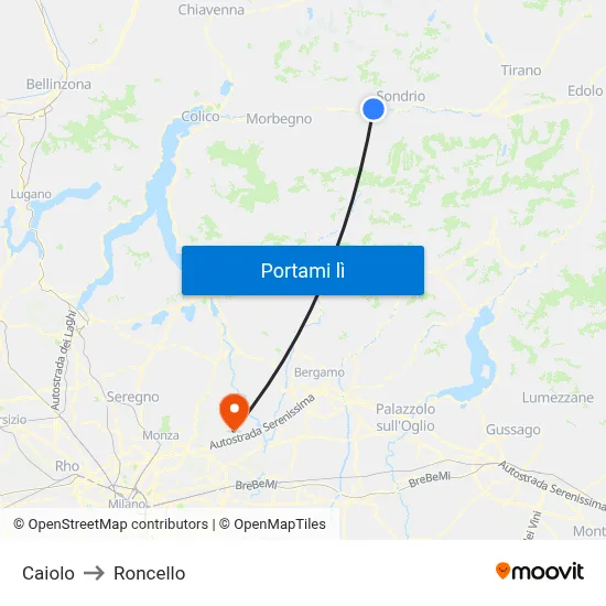 Caiolo to Roncello map