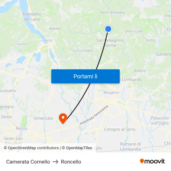 Camerata Cornello to Roncello map